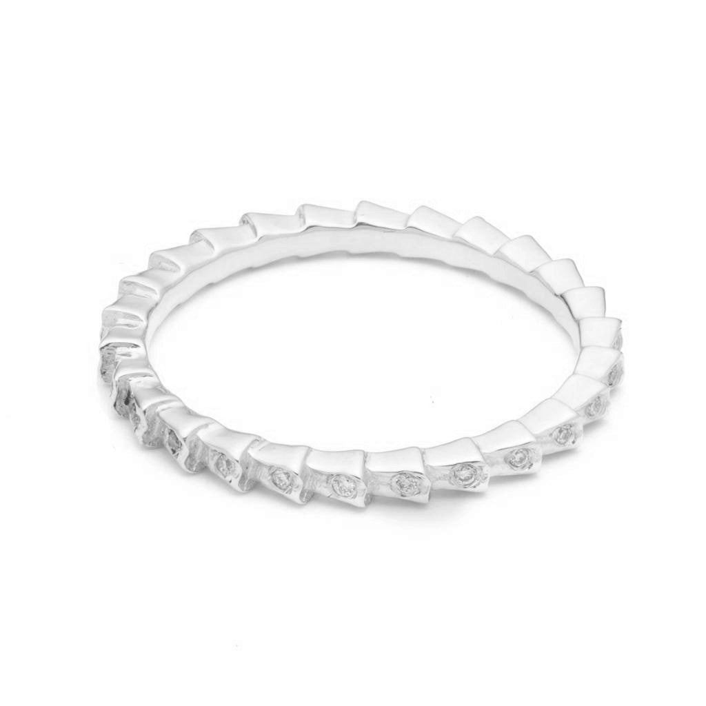 Dalasini Isiro Sterling Silver Vertebrae 2MM Ring With Diamonds