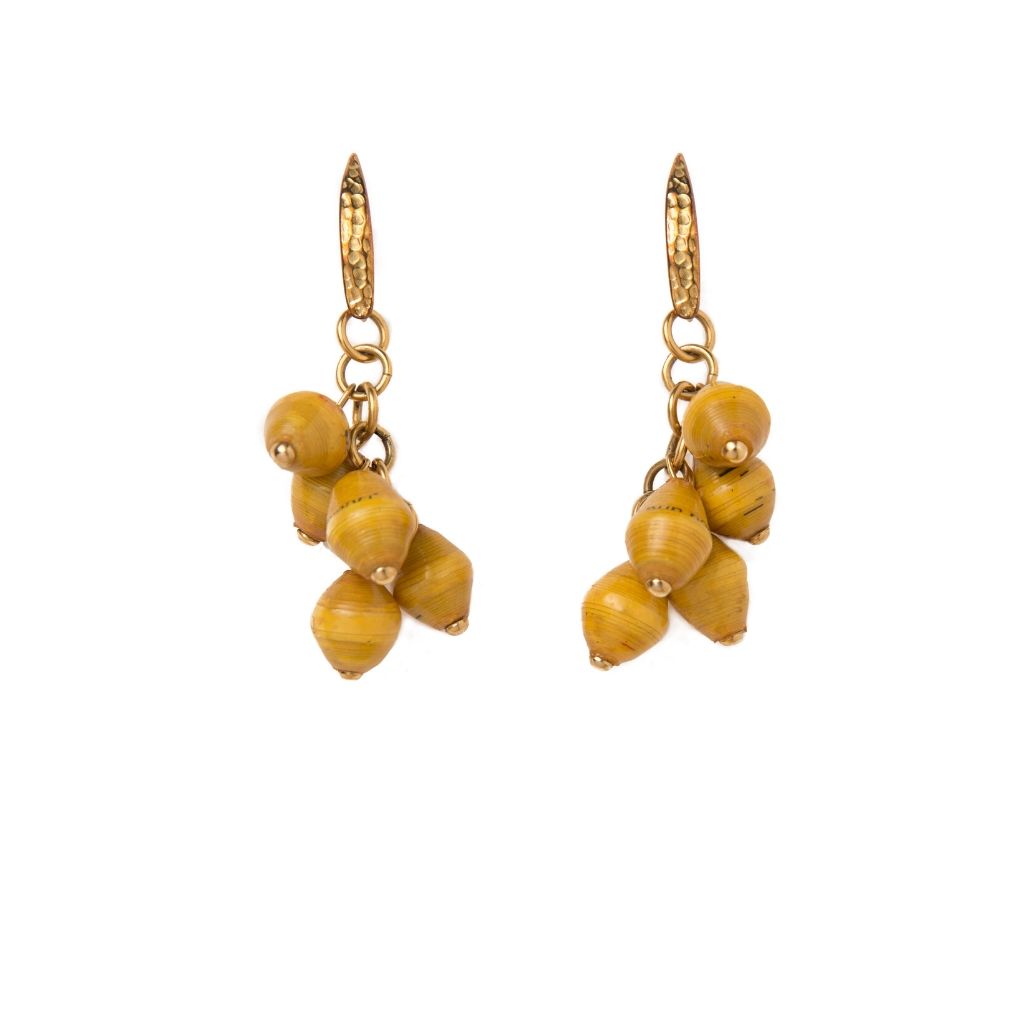 Dalasini Mara Hammered Gold and Paper Bead Earrings Goldenrod
