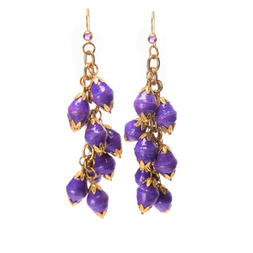 Dalasini Nairobi Purple Amethyst and Paper Bead Earrings Front