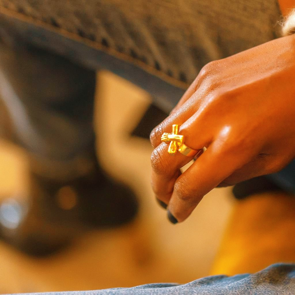 Model Wearing Dalasini Wakanda Gold Ring