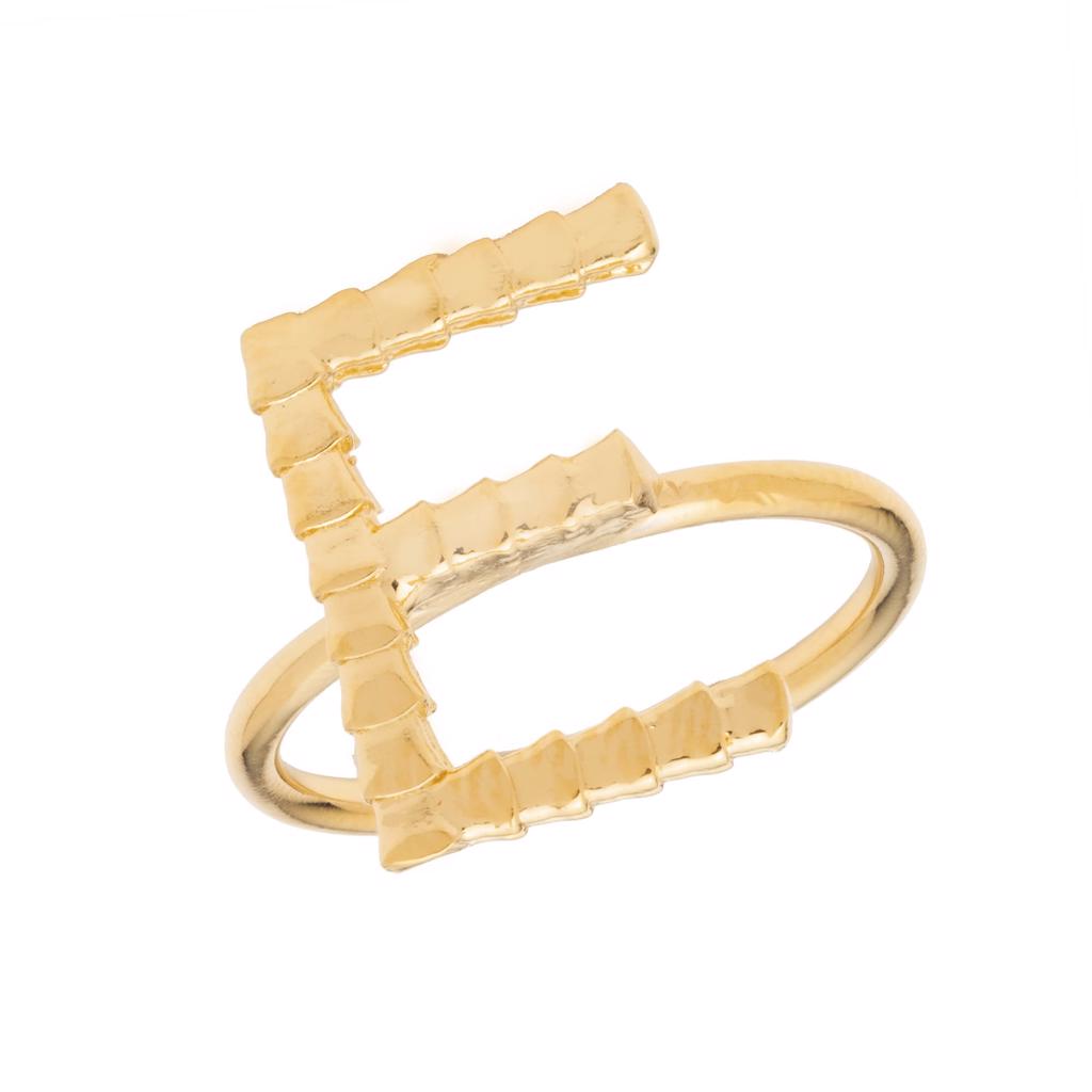 Dalasini Isiro Gold Vertebrae Ring Letter E