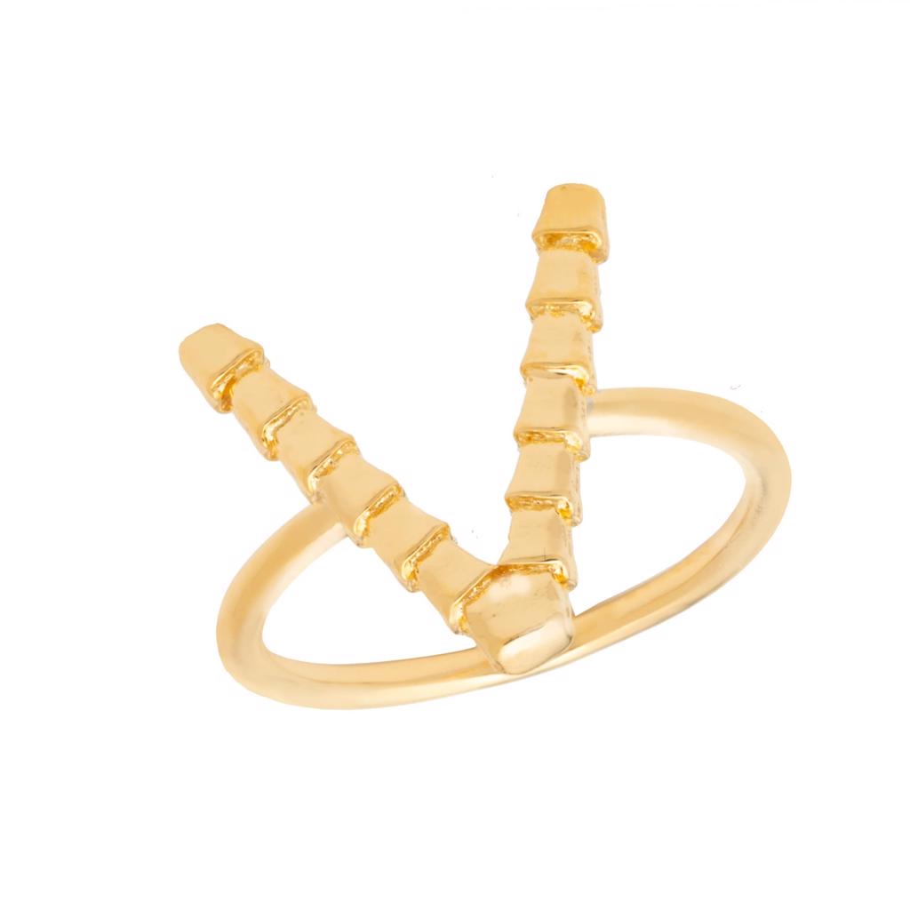 Dalasini Isiro Gold Vertebrae Ring Letter V