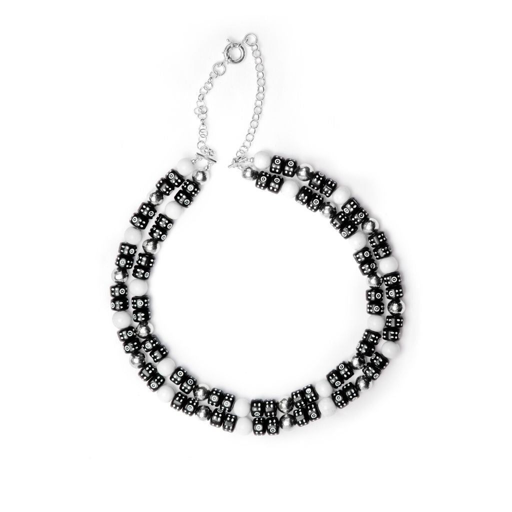 Dalasini Accra Sterling Silver and Peking Glass Bead Necklace Top