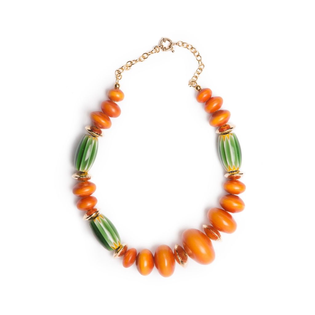 Dalasini Benin Vintage Chevron and Amber Bead Necklace Top
