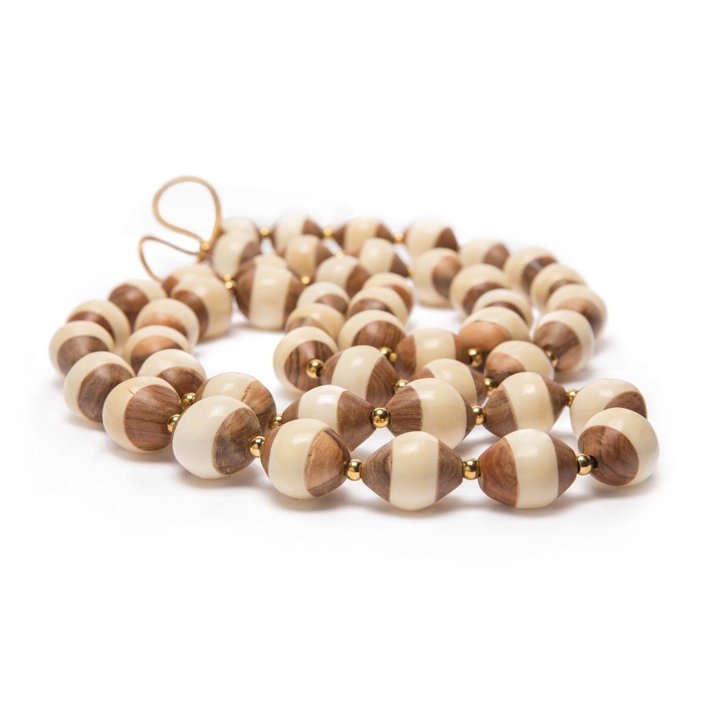 Dalasini Issa Bone and Wood Bead Necklace Close Up
