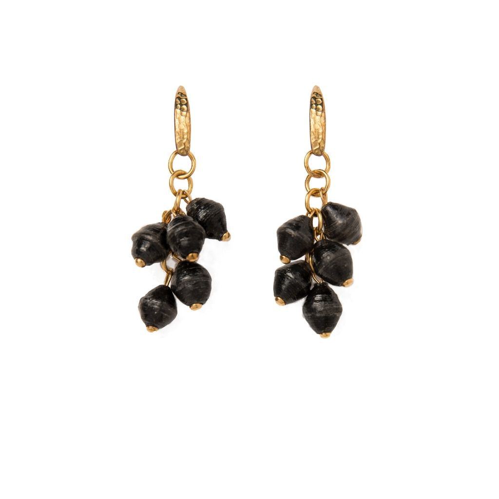 Dalasini Mara Hammered Gold and Paper Bead Earrings Black