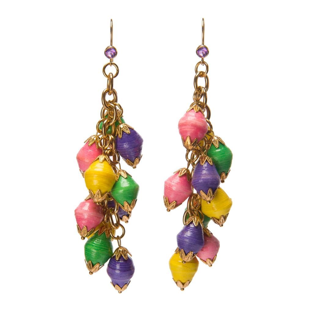 Dalasini Nairobi Multi Color Amethyst and Paper Bead Earrings Front