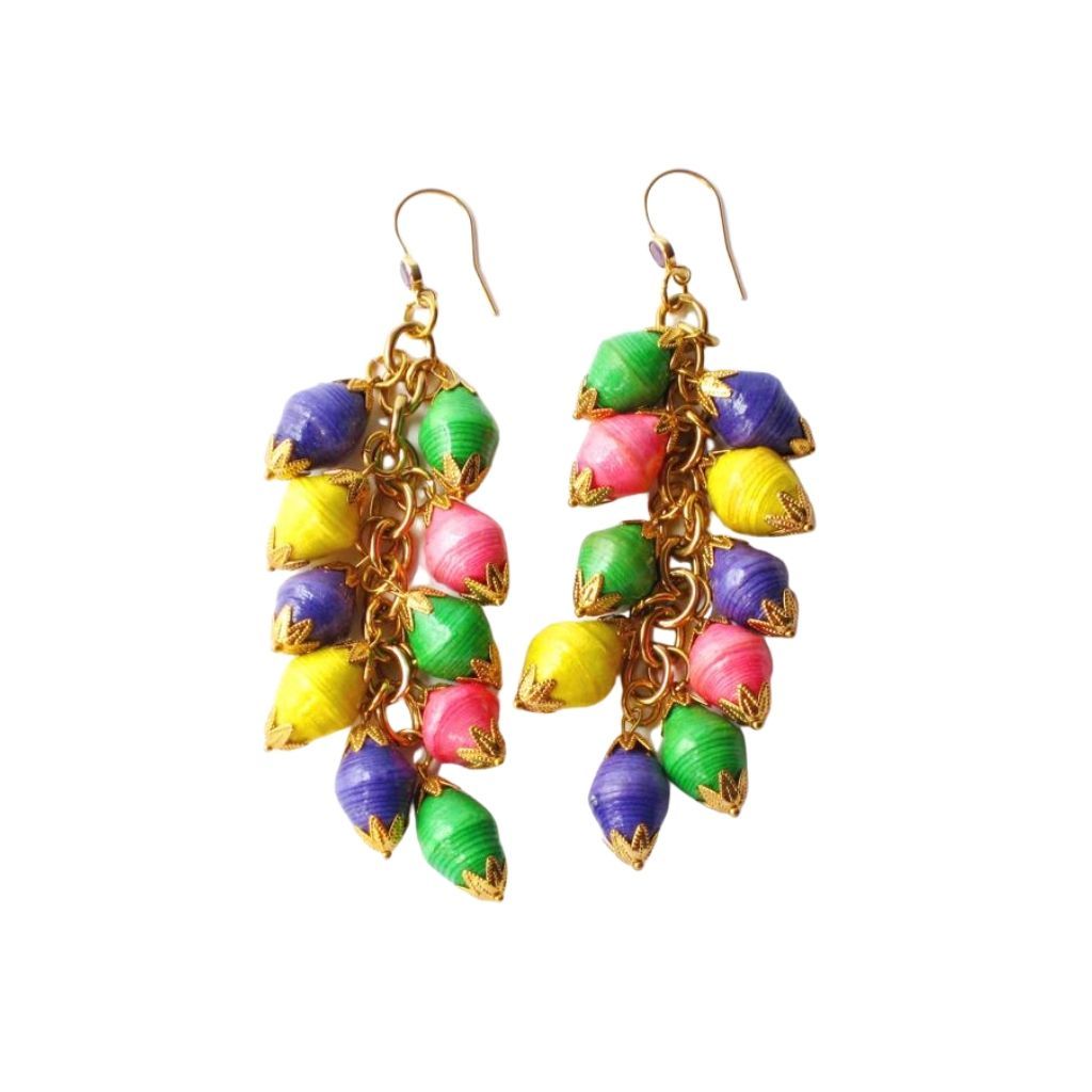 Dalasini Nairobi Multi Color Amethyst and Paper Bead Earrings Top